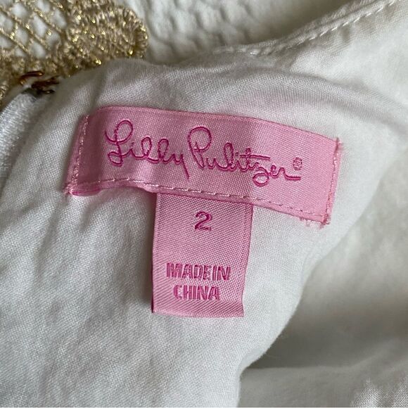Lilly Pulitzer Tank Dress FLAW White Metallic Gold Floral Womens Size 2 - Picture 9 of 12